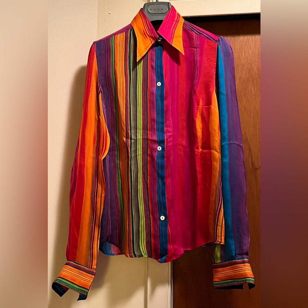 Dolce Gabbana Silk Multicolor Striped Shirt Sz 6, IT 42